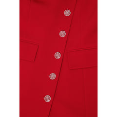 Femponiq Asymmetric Pleated Blazer Dress (Red)