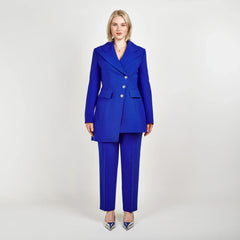 Asymmetric Double Breasted Tailored Blazer (Blue)