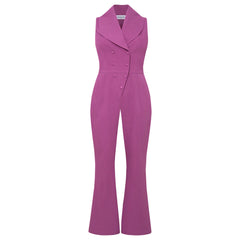 Femponiq Double Breasted Shawl Lapel Jumpsuit (Purple Orchid)