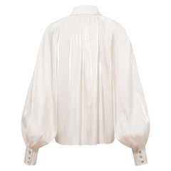 Gathered Neck Voluminous Raglan Sleeve Shirt (Pearl White)