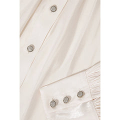 Gathered Neck Voluminous Raglan Sleeve Shirt (Pearl White)