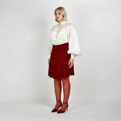 Gathered Neck Voluminous Raglan Sleeve Shirt (Pearl White)