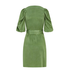 Femponiq Draped Vegan-Cupro Wrap Elbise (Avocado Green)