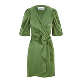 Femponiq Draped Vegan-Cupro Wrap Dress (Avocado Green)