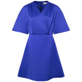 Femponiq Pleated Shoulder Royal Blue Flared Kimono Dress