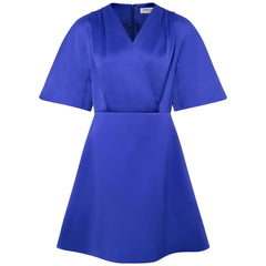 Femponiq Pleated Shoulder Royal Blue Flared Kimono Dress
