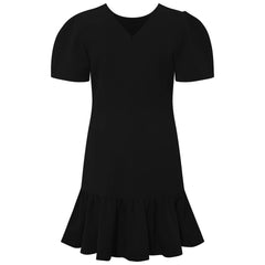 Pleated Shoulder Peplum Hem Cady Dress (Black)