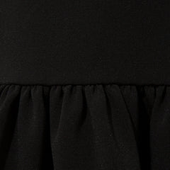 Pleated Shoulder Peplum Hem Cady Dress (Black)