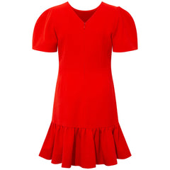 Pleated Shoulder Peplum Hem Cady Dress (Watermelon Red)