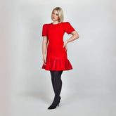 Pleated Shoulder Peplum Hem Cady Elbise (Watermelon Kırmızı)