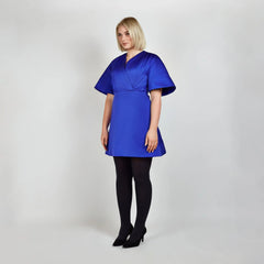 Femponiq Pleated Shoulder Royal Blue Flared Kimono Dress