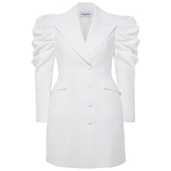Femponiq Draped Sleeved Tailored Blazer Dress (White)