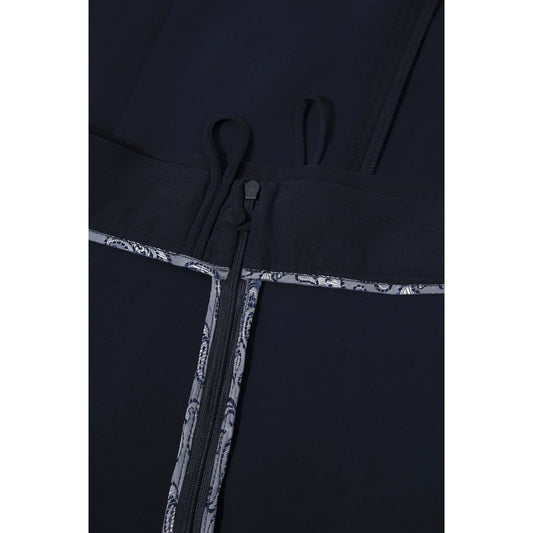 High-Waisted Pleated Midi Skirt with Asymmetric Slits (Navy)