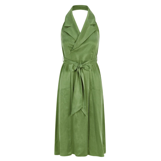 Halter Neck Midi Tuxedo Dress (Avocado Green)