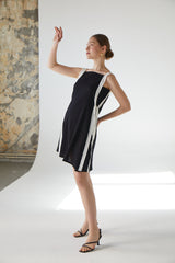 Handarte Los Angeles Beyaz Şeritli Siyah Elbise