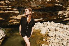 Handarte Los Angeles Siyah Müslin Tulum