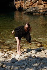 Handarte Los Angeles Manşetli Siyah Müslin Crop