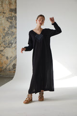 Handarte Los Angeles Şile Bezi Pamuk Ağaç Baskılı Uzun Elbise