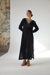 Handarte Los Angeles Şile Bezi Pamuk Ağaç Baskılı Uzun Elbise