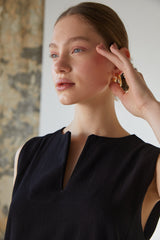 Handarte Los Angeles V-Yaka Siyah Mini Elbise