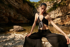 Handarte Los Angeles Siyah Müslin Düğümlü Büstiyer