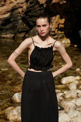 Handarte Los Angeles Siyah Büzgülü İpli Crop