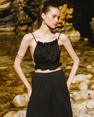 Handarte Los Angeles Siyah Büzgülü İpli Crop