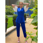 High Waisted Cropped Cotton Trouser (Royal Blue)