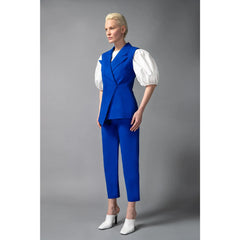 High Waisted Cropped Cotton Trouser (Royal Blue)