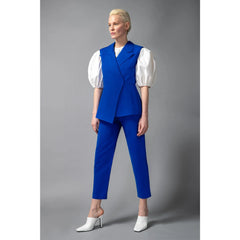 High Waisted Cropped Cotton Trouser (Royal Blue)