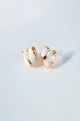 Altın Striped Beyaz Heart Earring