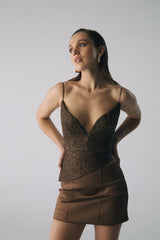 Esra Adıgüzel Korsajlı Örtü Detaylı Mini Elbise