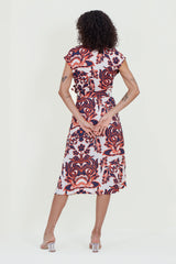 Eloshé Dik Yaka Kuşaklı Midi Keten Elbise JEDSSM101