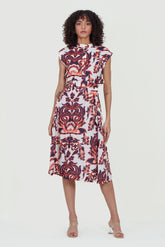 Eloshé Midi Linen Elbise with Stand Collar Belted JEDSSM101