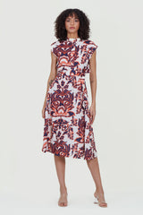 Eloshé Dik Yaka Kuşaklı Midi Keten Elbise JEDSSM101