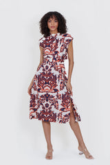 Eloshé Dik Yaka Kuşaklı Midi Keten Elbise JEDSSM101