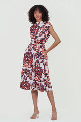 Eloshé Dik Yaka Kuşaklı Midi Keten Elbise JEDSSM101