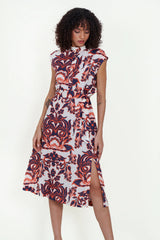 Eloshé Dik Yaka Kuşaklı Midi Keten Elbise JEDSSM101