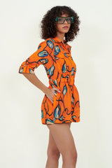 Eloshé Linen Short Jumpsuit Vibrant Orange JEDSSM102