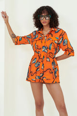 Eloshé Linen Short Jumpsuit Vibrant Orange JEDSSM102