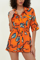 Eloshé Linen Short Jumpsuit Vibrant Orange JEDSSM102