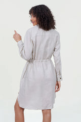 Eloshé Keten Büzgülü Mini Gömlek Elbise JEDSSM103