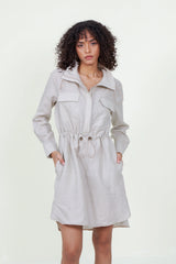 Eloshé Keten Büzgülü Mini Gömlek Elbise JEDSSM103