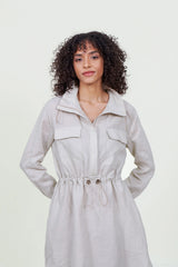 Eloshé Keten Büzgülü Mini Gömlek Elbise JEDSSM103