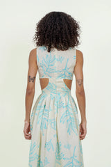 Eloshé Stand Collar Linen Midi Dress with Open Side JEDSSM105