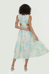 Eloshé Stand Collar Linen Midi Dress with Open Side JEDSSM105