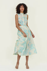 Eloshé Stand Collar Linen Midi Dress with Open Side JEDSSM105