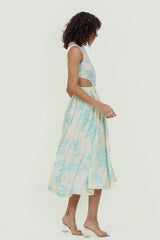 Eloshé Stand Collar Linen Midi Dress with Open Side JEDSSM105