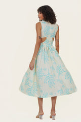 Eloshé Stand Collar Linen Midi Dress with Open Side JEDSSM105