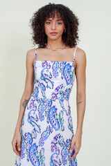 Eloshé Sırt Dekolteli Turkuaz Midi Keten Elbise JEDSSM106